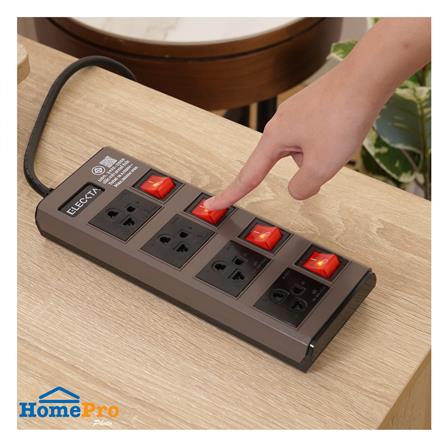 รางปลั๊กไฟ 4 ช่อง 4 สวิตช์ ELECKTA ETDW4664BR 16 แอมป์ 3 ม. สีน้ำตาล_6