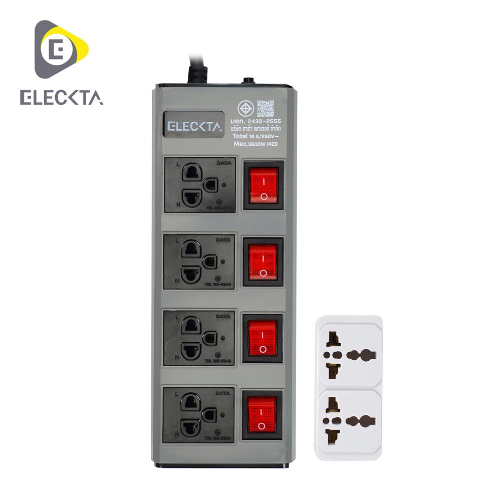 รางปลั๊กไฟ 4 ช่อง 4 สวิตช์ ELECKTA ETDW4664BG 16 แอมป์ 3 ม. สีเทา_1
