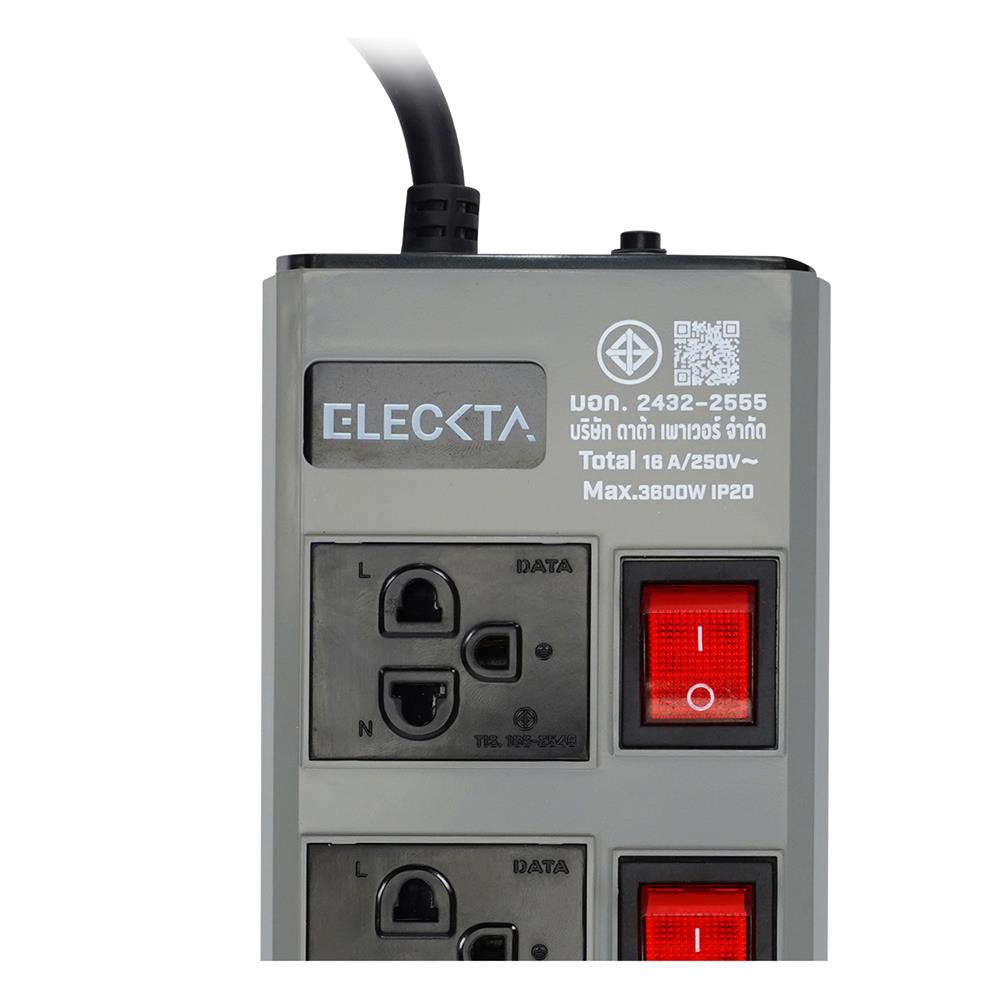 รางปลั๊กไฟ 4 ช่อง 4 สวิตช์ ELECKTA ETDW4664BG 16 แอมป์ 3 ม. สีเทา