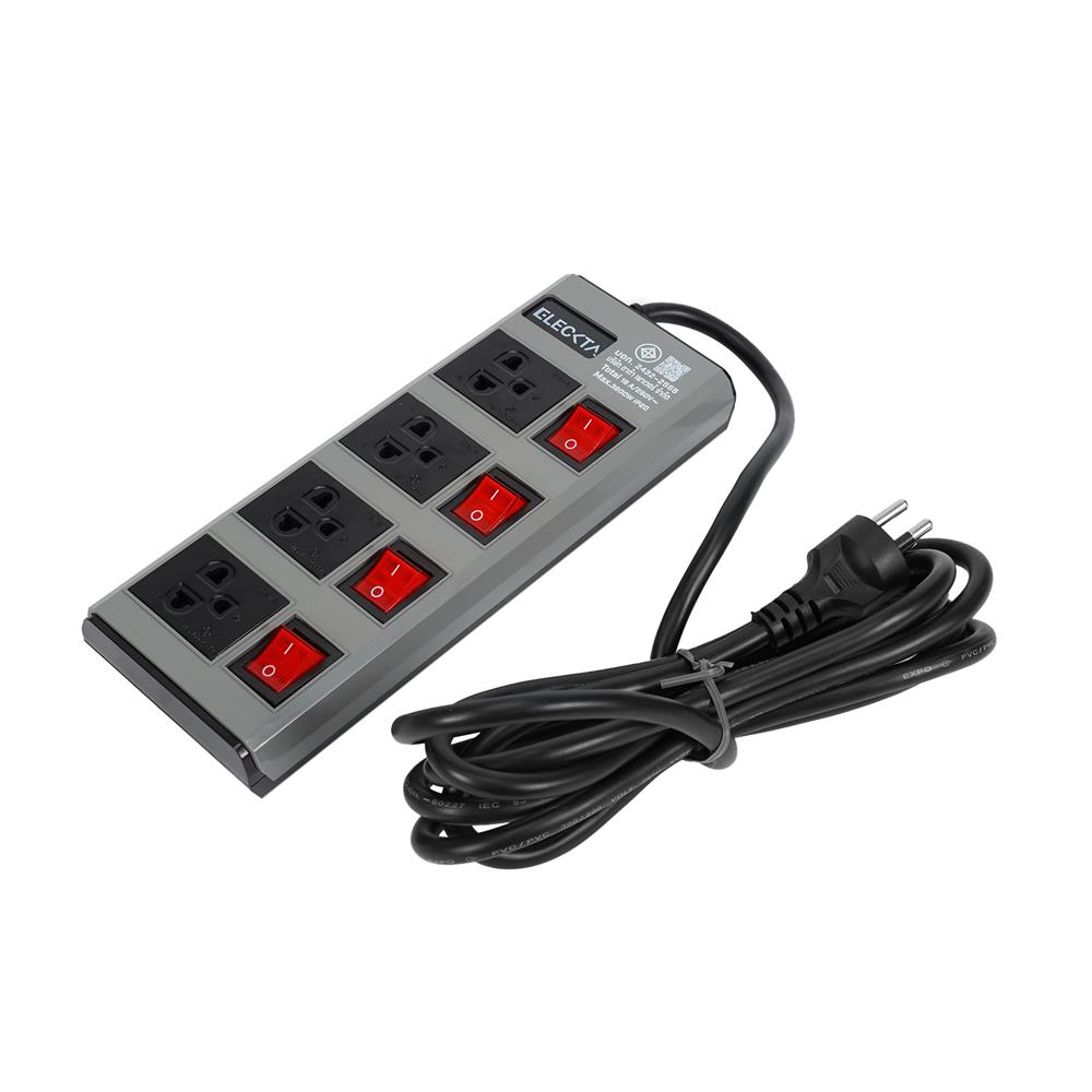 รางปลั๊กไฟ 4 ช่อง 4 สวิตช์ ELECKTA ETDW4664BG 16 แอมป์ 3 ม. สีเทา