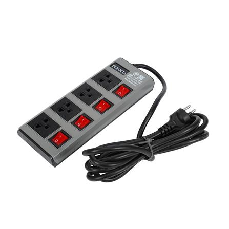 รางปลั๊กไฟ 4 ช่อง 4 สวิตช์ ELECKTA ETDW4664BG 16 แอมป์ 3 ม. สีเทา_2