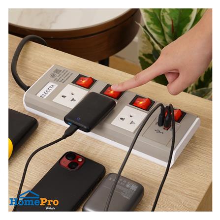 รางปลั๊กไฟ 3 ช่อง 4 สวิตช์ 1 USB-A 1 TYPE-C ELECKTA ETDU4264BE 16 แอมป์ 3 ม. สีเบจ_7