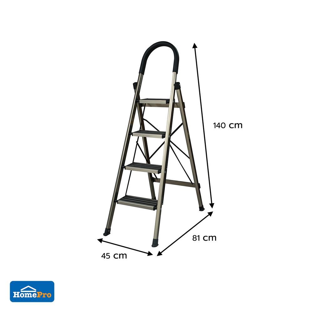 บันไดอะลูมิเนียมทรง A มีมือจับ MATALL 4 ขั้น สีแชมเปญ