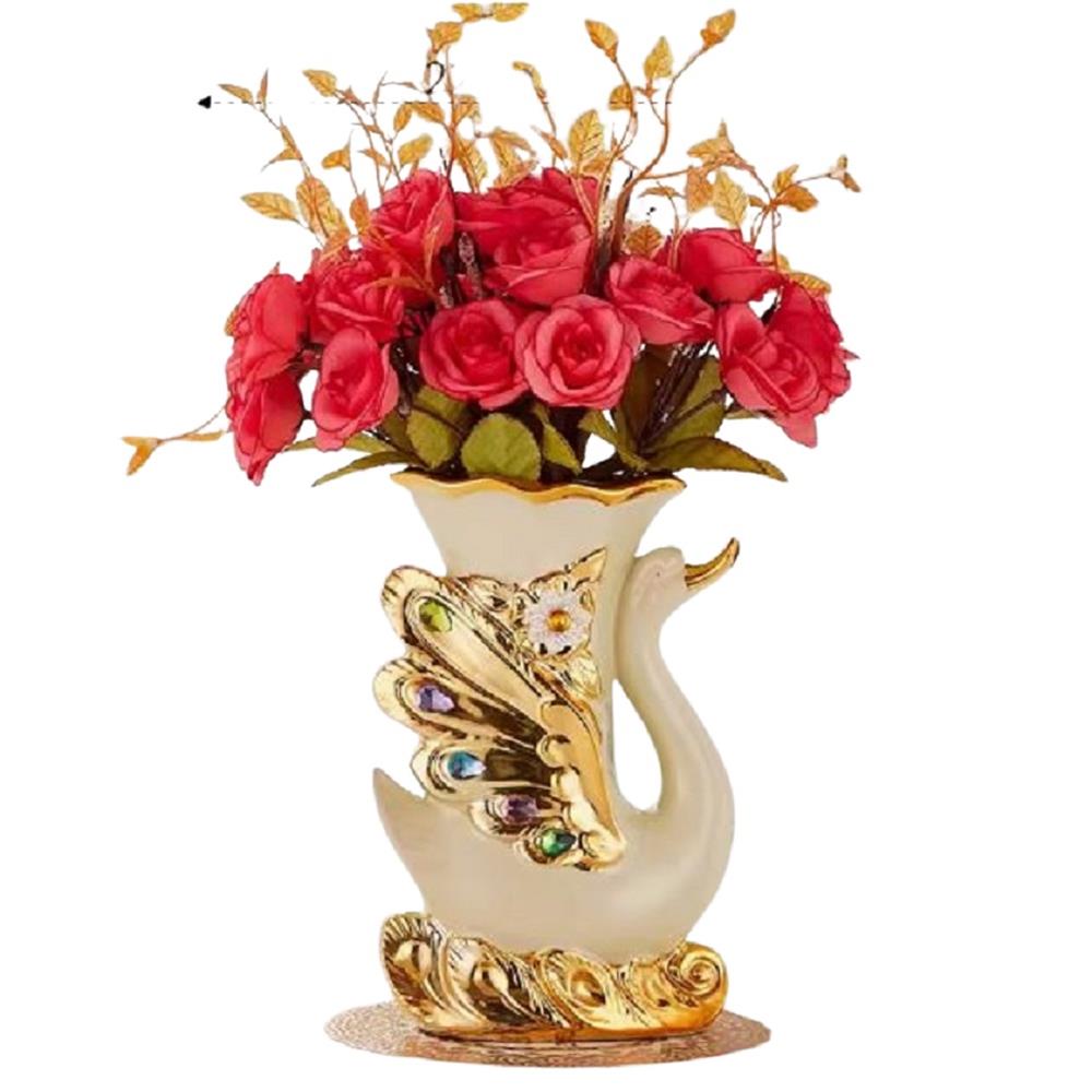 แจกันตกแต่งพร้อมกุหลาบสีแดงอ่อน INTERY CT209E041_08 สีขาว/แดง_0