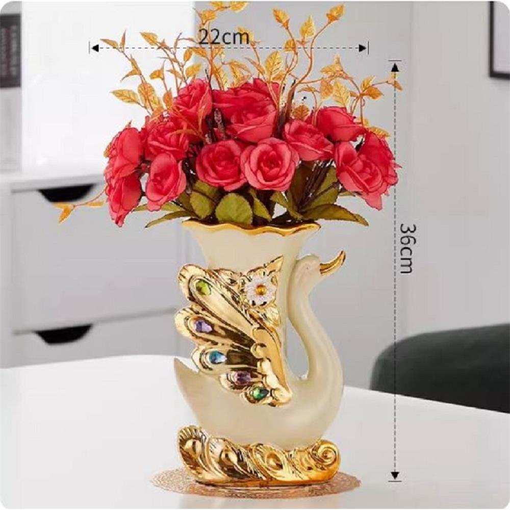 แจกันตกแต่งพร้อมกุหลาบสีแดงอ่อน INTERY CT209E041_08 สีขาว/แดง