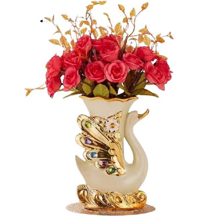 แจกันตกแต่งพร้อมกุหลาบสีแดงอ่อน INTERY CT209E041_08 สีขาว/แดง_1