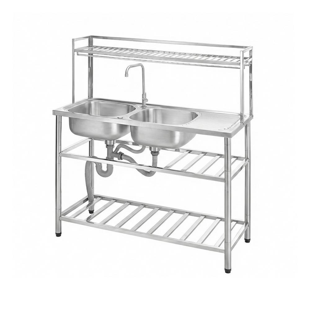 ซิงค์ขาตั้ง 2 หลุม 1 ที่พัก MESTER PSU120 สีเงิน