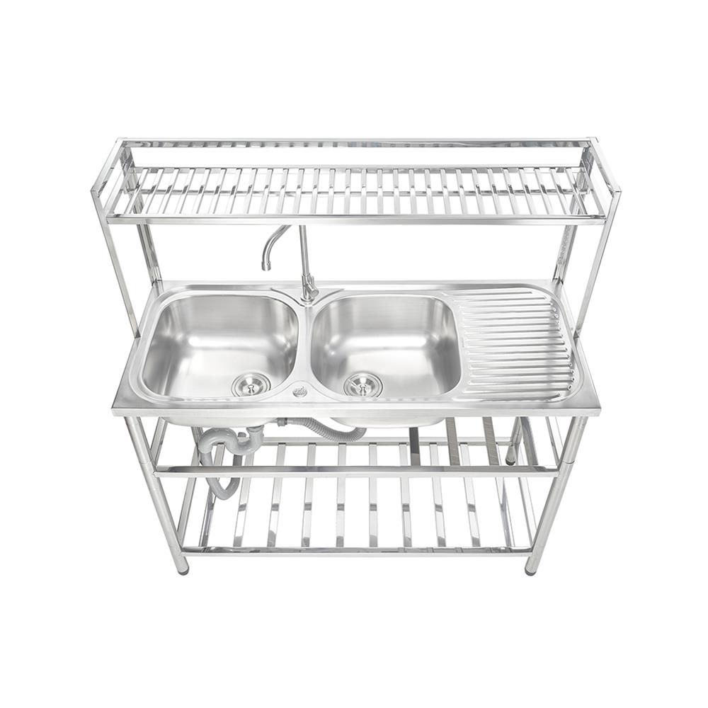 ซิงค์ขาตั้ง 2 หลุม 1 ที่พัก MESTER PSU120 สีเงิน