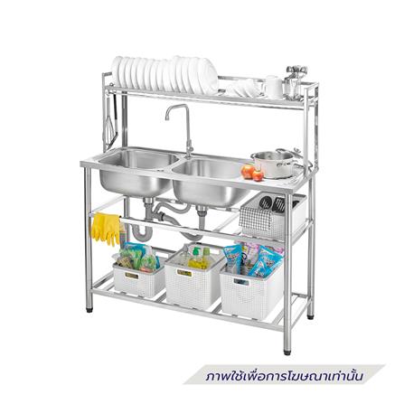 ซิงค์ขาตั้ง 2 หลุม 1 ที่พัก MESTER PSU120 สีเงิน_3