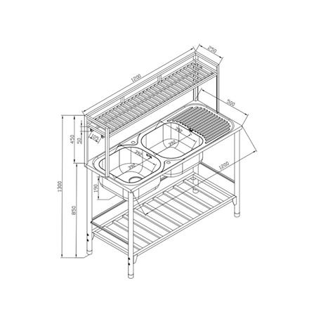 ซิงค์ขาตั้ง 2 หลุม 1 ที่พัก MESTER PSU120 สีเงิน_4