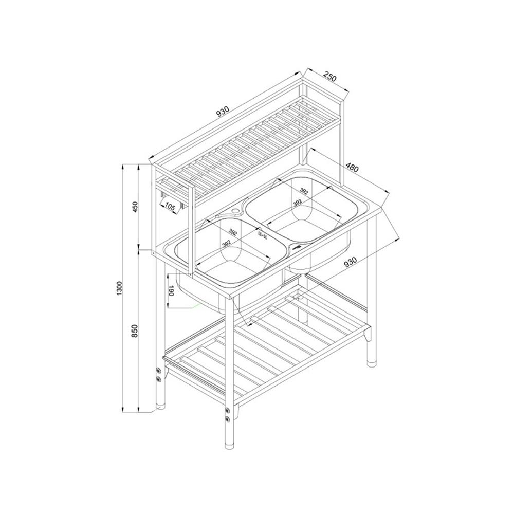 ซิงค์ขาตั้ง 2 หลุม MESTER PSU932 สีเงิน