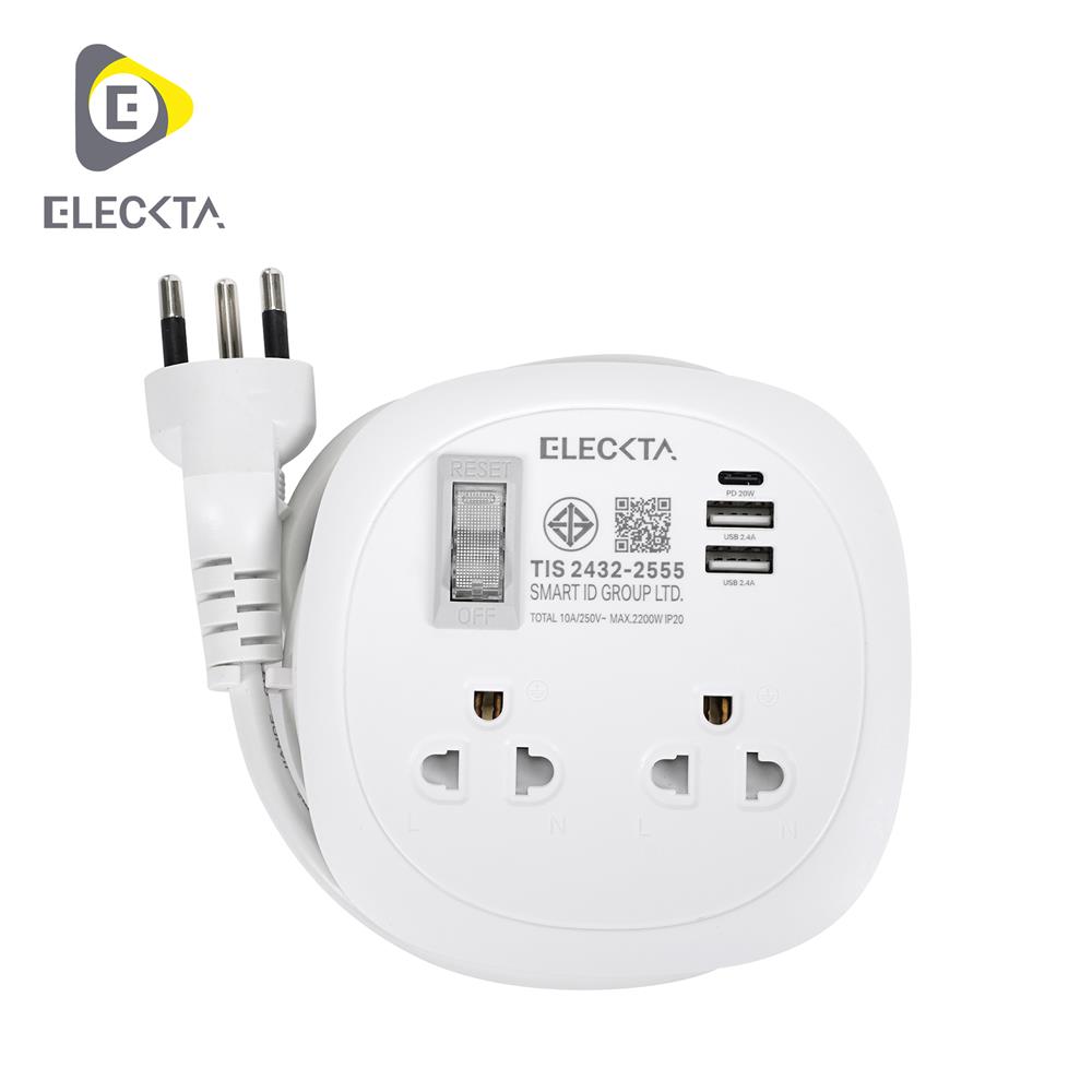 รางปลั๊กไฟพกพา 2 ช่อง 1 สวิตช์ 2 USB-A 1 TYPE-C ELECKTA ET-H9122