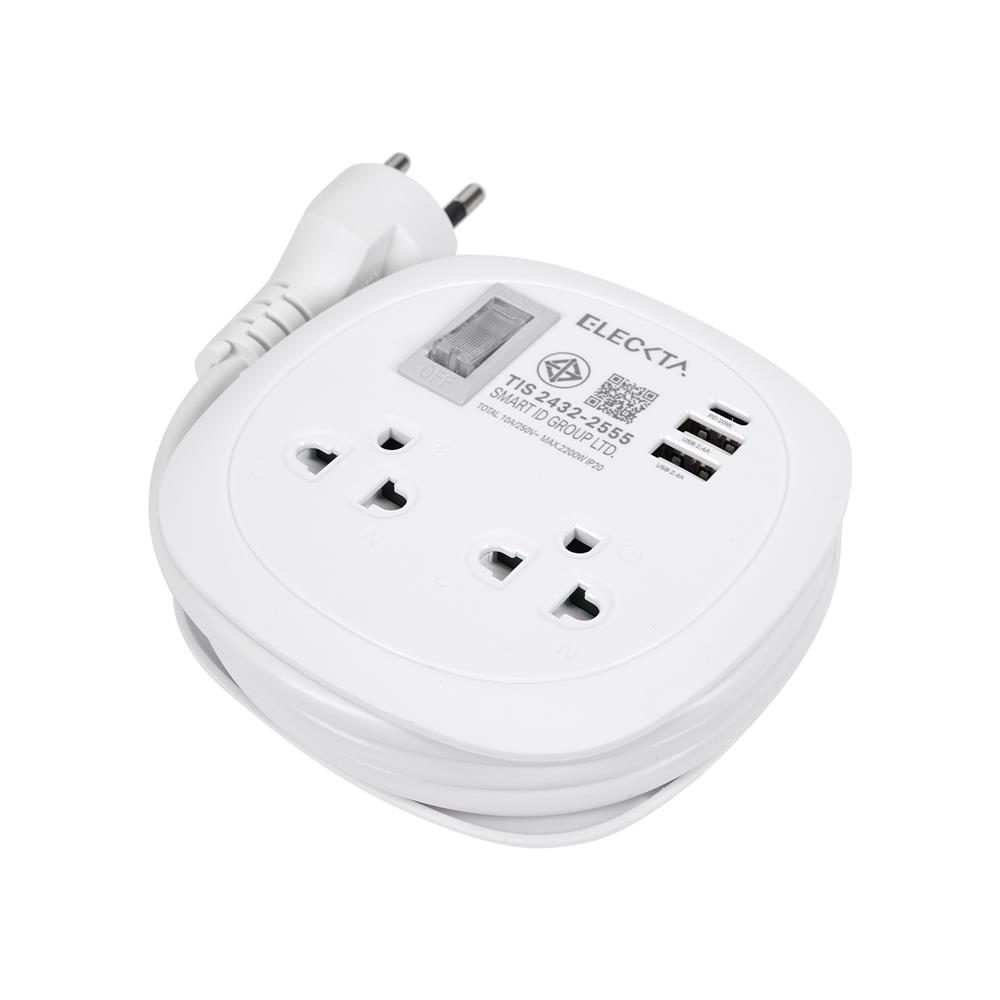 รางปลั๊กไฟพกพา 2 ช่อง 1 สวิตช์ 2 USB-A 1 TYPE-C ELECKTA ET-H9122