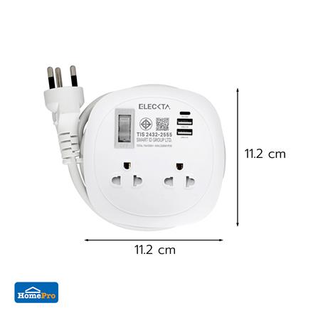 รางปลั๊กไฟพกพา 2 ช่อง 1 สวิตช์ 2 USB-A 1 TYPE-C ELECKTA ET-H9122_6