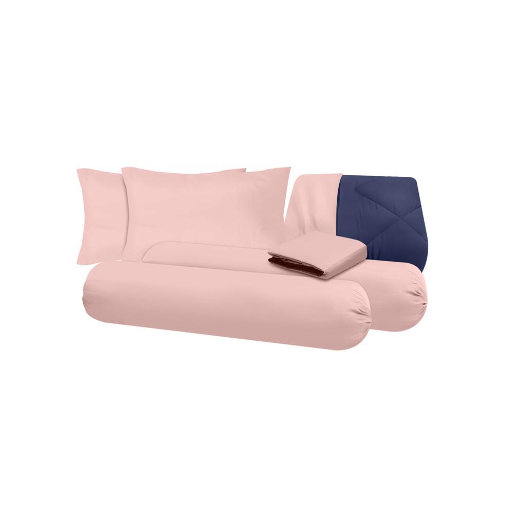 ชุดผ้าปูที่นอน 5 ฟุต (ชุด 6 ชิ้น) SANTA BEDDING สี PINK/NAVY BLUE