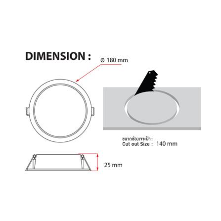 ดาวน์ไลท์ LED RACER QUALITY LUX RECESSED 6 นิ้ว 18 วัตต์ WARM WHITE สีขาว (1 แถม 1)_7