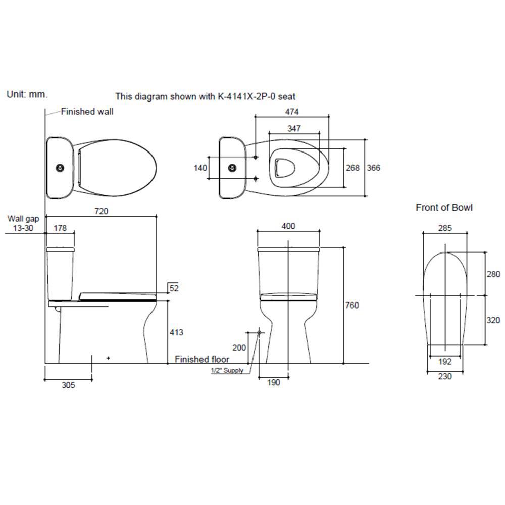 สุขภัณฑ์ 2 ชิ้น KOHLER K-33243X-S-0 3/4.5L สีขาว