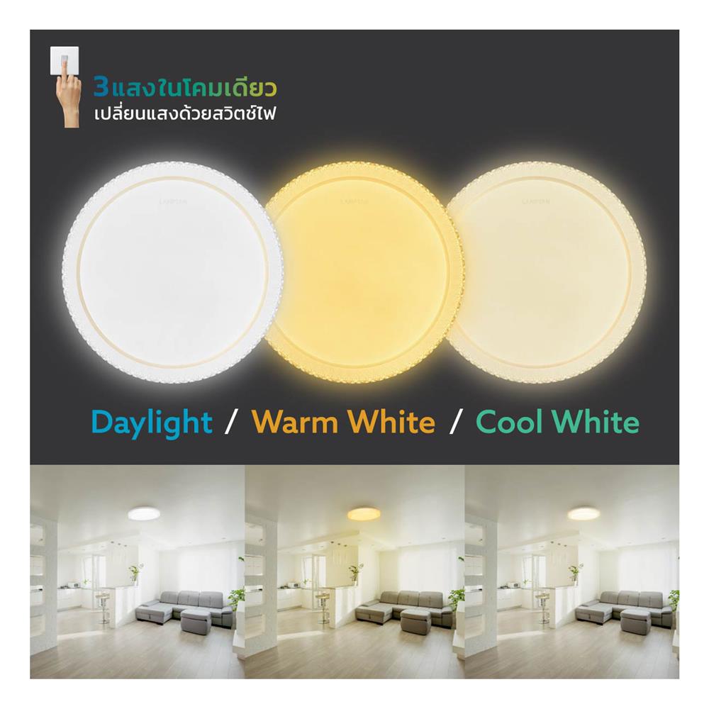 ไฟเพดาน LED LAMPTAN CRYSTAL GOLD 15 นิ้ว 36 วัตต์ DAYLIGHT/COOL WHITE/WARM WHITE สีขาว