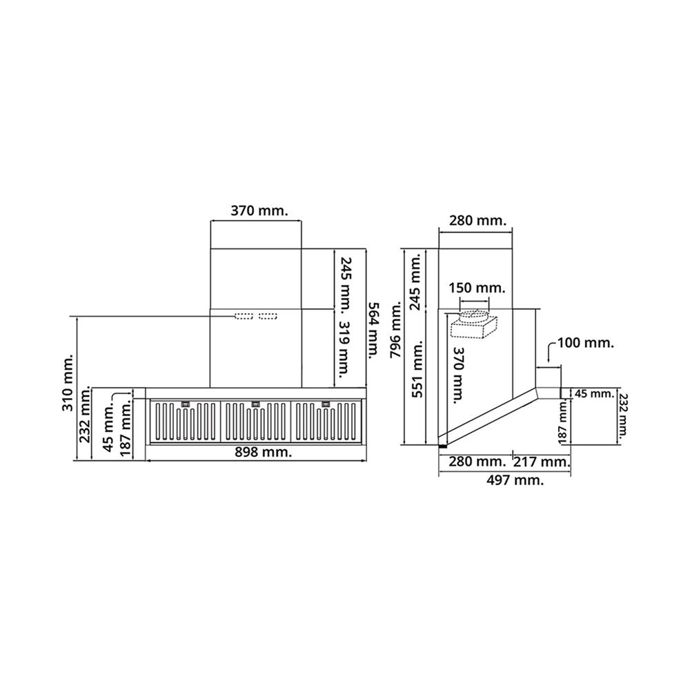 เครื่องดูดควันกระโจม AXIA STARLIGHT 90 สีเงิน 90 ซม.