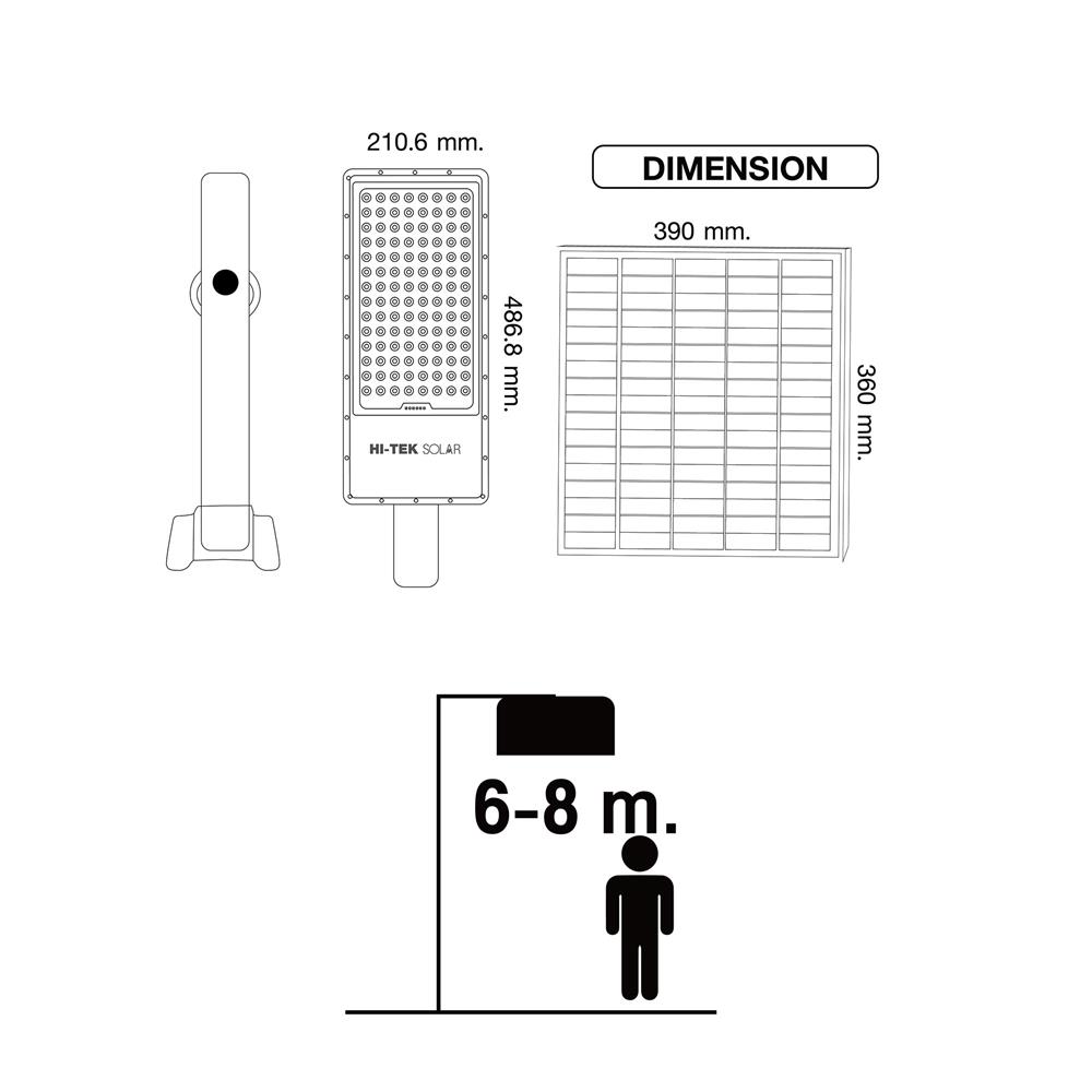 ไฟถนน SOLAR HI-TEK HFSS1000W 1,000 วัตต์ DAYLIGHT สีดำ