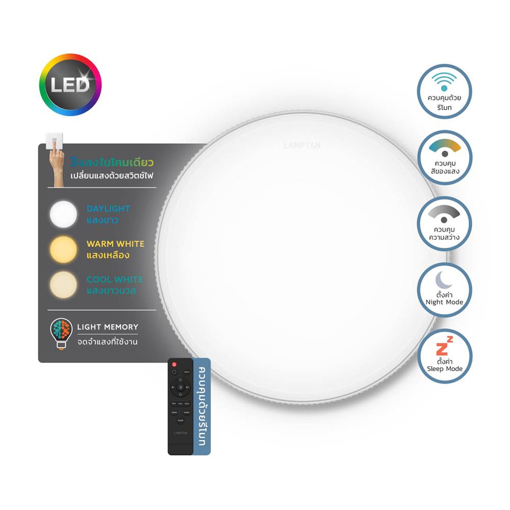 ไฟเพดาน LED LAMPTAN NOTCHLIGHT 19 นิ้ว 50 วัตต์ DAYLIGHT/COOL WHITE/WARM WHITE สีขาว