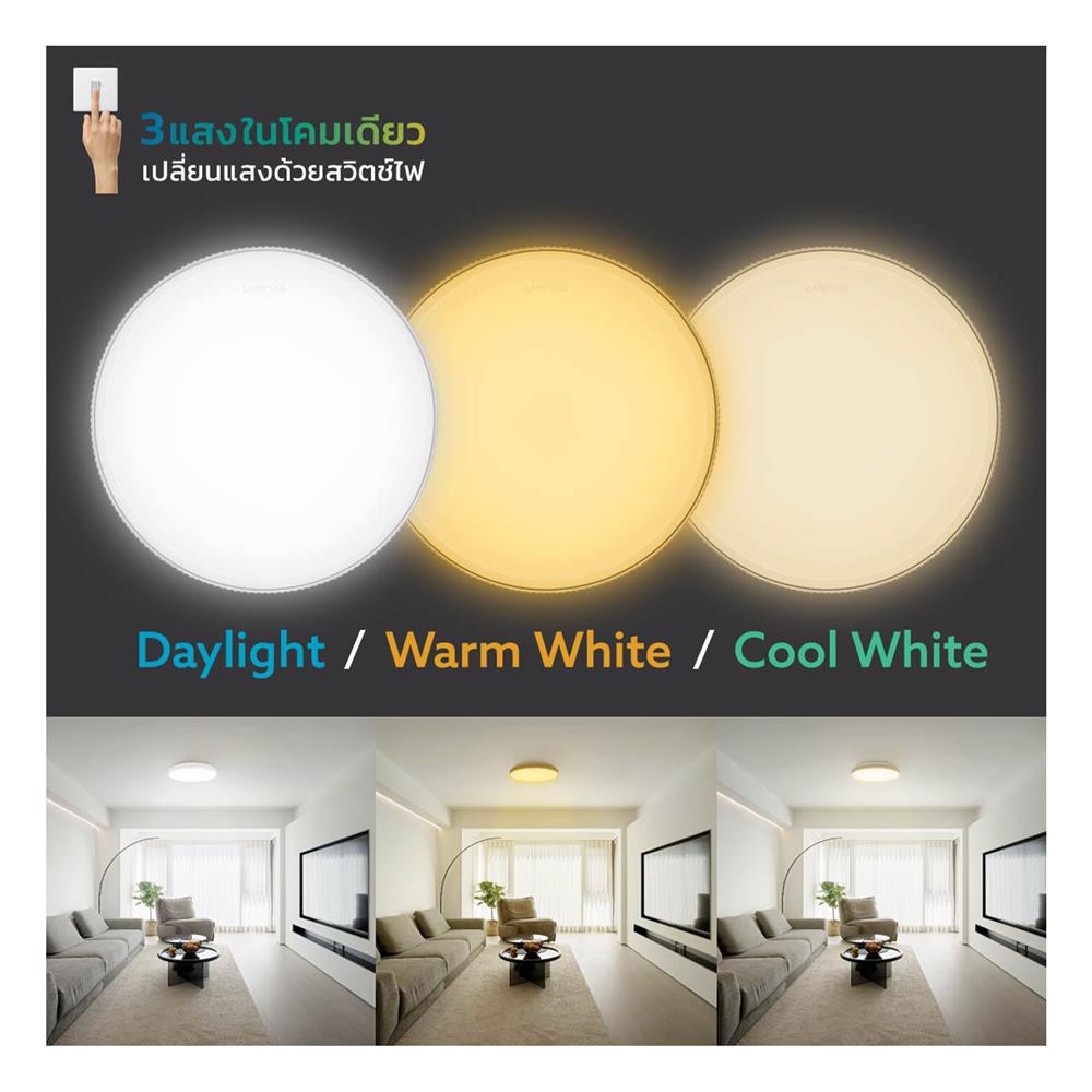 ไฟเพดาน LED LAMPTAN NOTCHLIGHT 15 นิ้ว 36 วัตต์ DAYLIGHT/COOL WHITE/WARM WHITE สีขาว