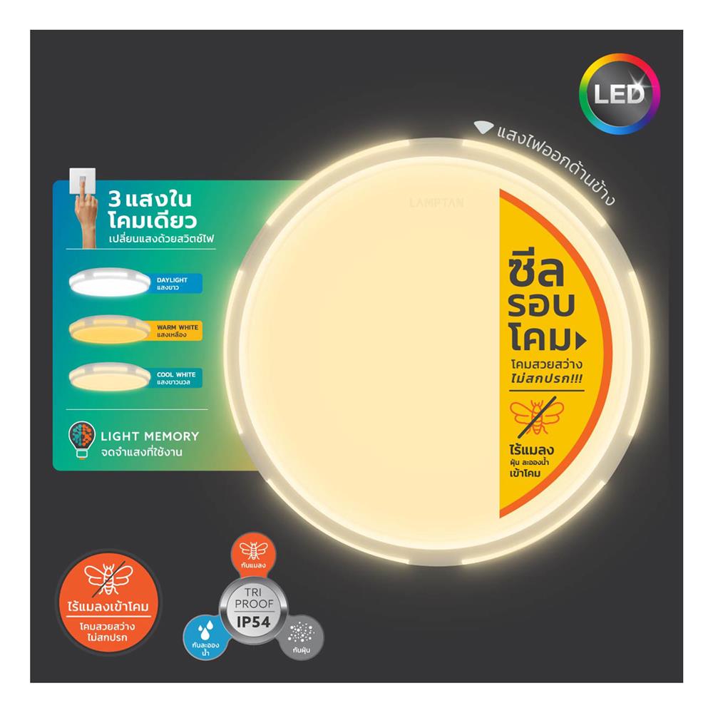 ไฟเพดาน LED LAMPTAN BACKY 15 นิ้ว 40 วัตต์ DAYLIGHT/COOL WHITE/WARM WHITE สีขาว