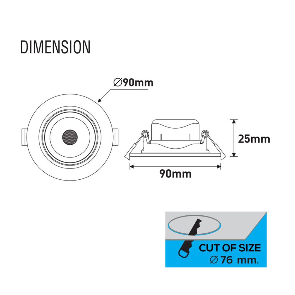 ดาวน์ไลท์ LED RACER HG ADJUST 3 นิ้ว 5 วัตต์ DAYLIGHT/COOL WHITE/WARM WHITE สีดำ