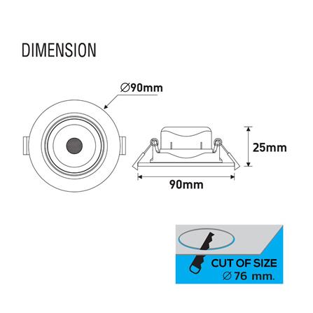 ดาวน์ไลท์ LED RACER HG ADJUST 3 นิ้ว 5 วัตต์ DAYLIGHT/COOL WHITE/WARM WHITE สีดำ_6