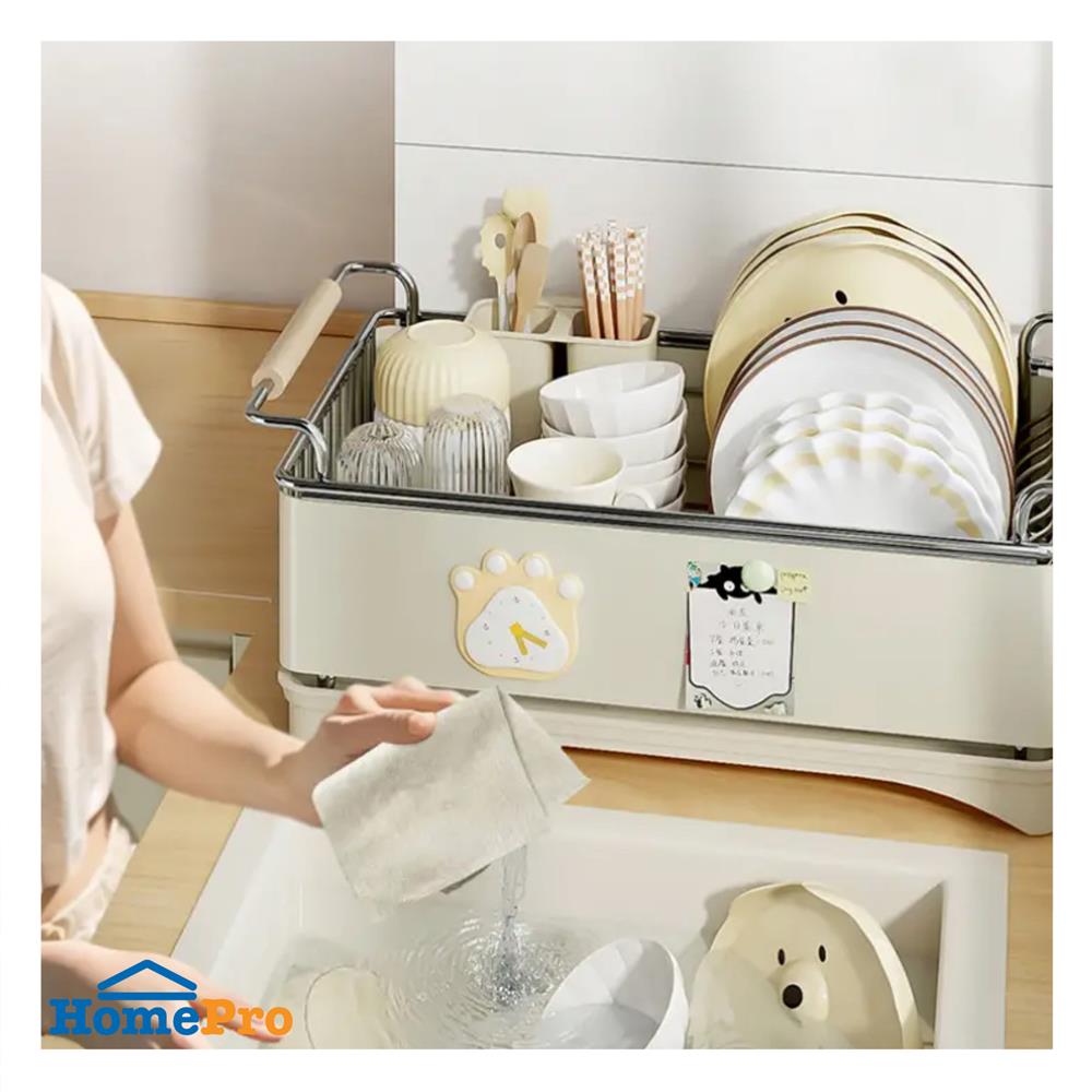 ชั้นคว่ำจานเหล็กพ่นสี หูจับไม้ KECH HANA สีครีม