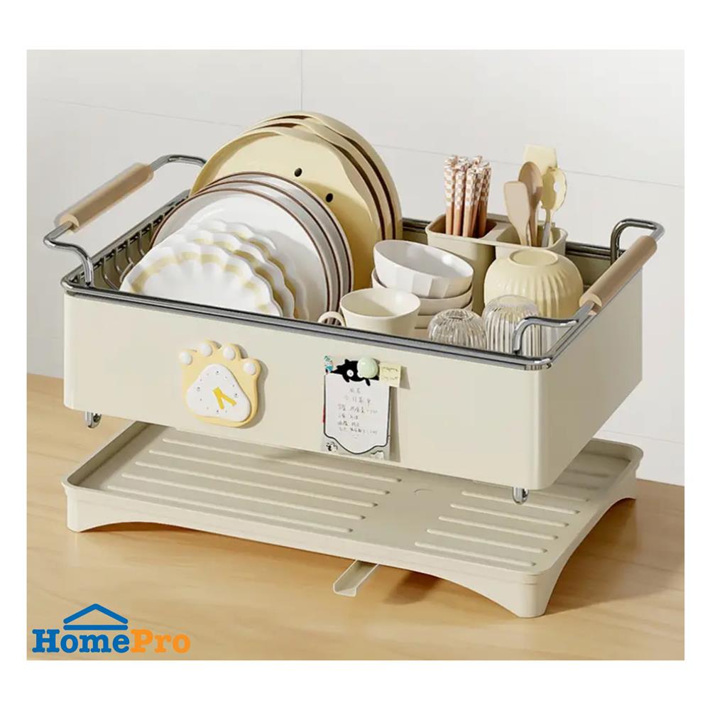 ชั้นคว่ำจานเหล็กพ่นสี หูจับไม้ KECH HANA สีครีม