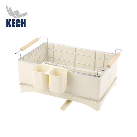 ชั้นคว่ำจานเหล็กพ่นสี หูจับไม้ KECH HANA สีครีม_0