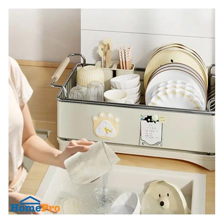 ชั้นคว่ำจานเหล็กพ่นสี หูจับไม้ KECH HANA สีครีม_3