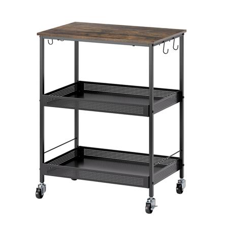 ชั้นวางของเหล็ก 3 ชั้น พร้อม TOP ไม้ มีล้อ STACKO RUSTIC 60x40x81.2 ซม. สีดำ_0