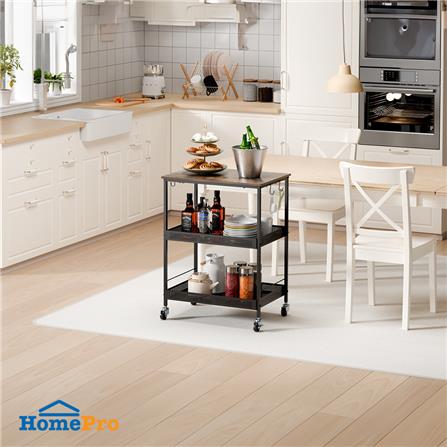 ชั้นวางของเหล็ก 3 ชั้น พร้อม TOP ไม้ มีล้อ STACKO RUSTIC 60x40x81.2 ซม. สีดำ_5