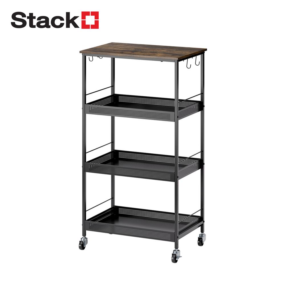 ชั้นวางของเหล็ก 4 ชั้น พร้อม TOP ไม้ มีล้อ STACKO RUSTIC 60x40x115 ซม. สีดำ
