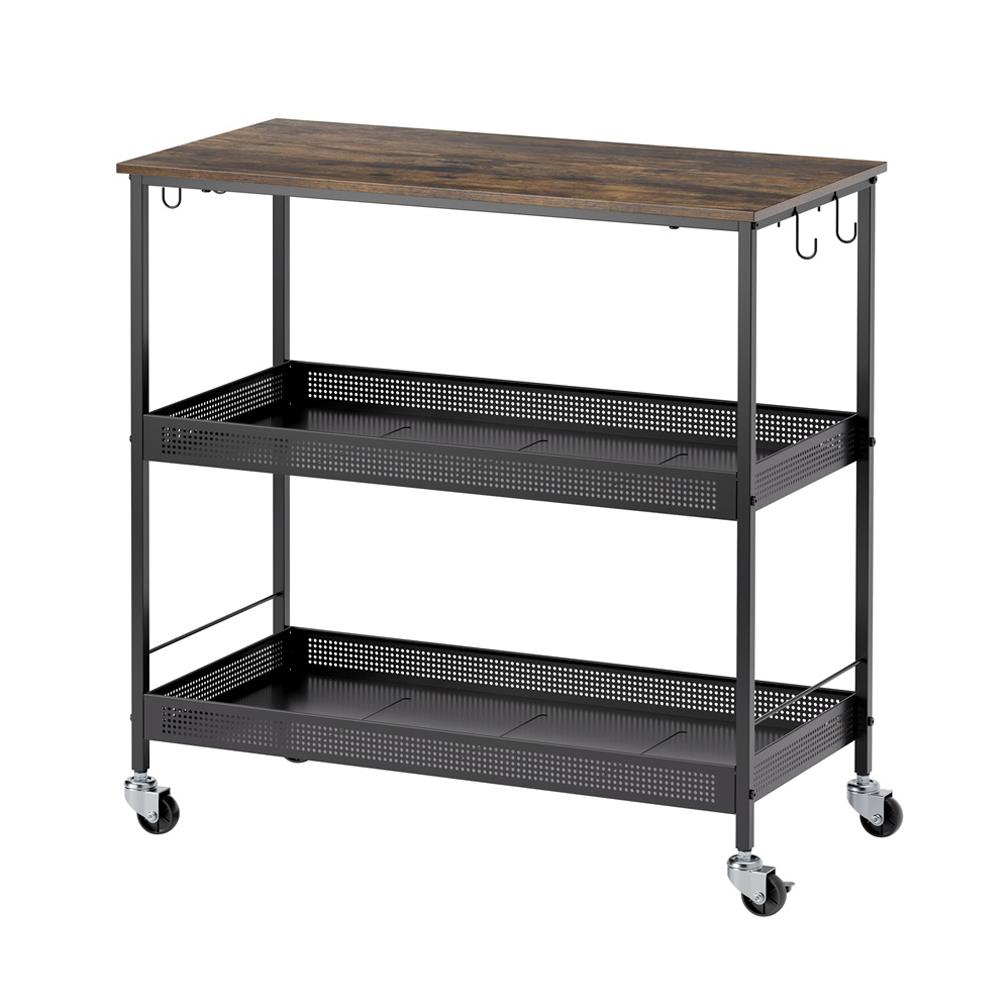 ชั้นวางของเหล็ก 3 ชั้น พร้อม TOP ไม้ มีล้อ STACKO RUSTIC 80x40x81.2 ซม. สีดำ_1