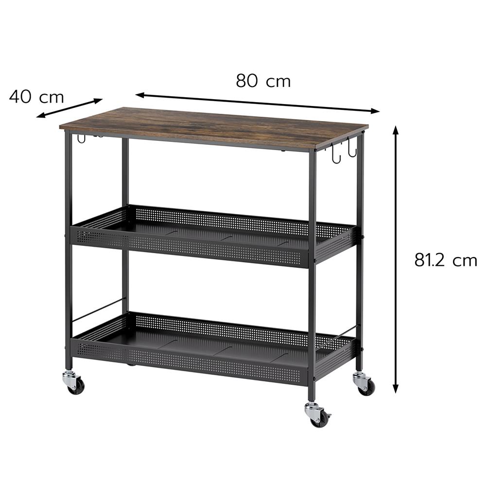 ชั้นวางของเหล็ก 3 ชั้น พร้อม TOP ไม้ มีล้อ STACKO RUSTIC 80x40x81.2 ซม. สีดำ