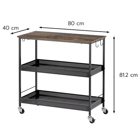 ชั้นวางของเหล็ก 3 ชั้น พร้อม TOP ไม้ มีล้อ STACKO RUSTIC 80x40x81.2 ซม. สีดำ_7