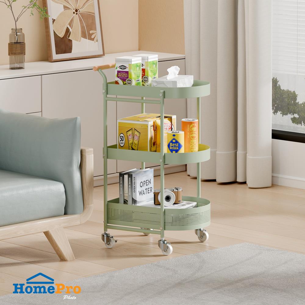 ชั้นวางของ 3 ชั้น มีล้อ STACKO DORU 48x35x81.5 ซม. สีเขียว