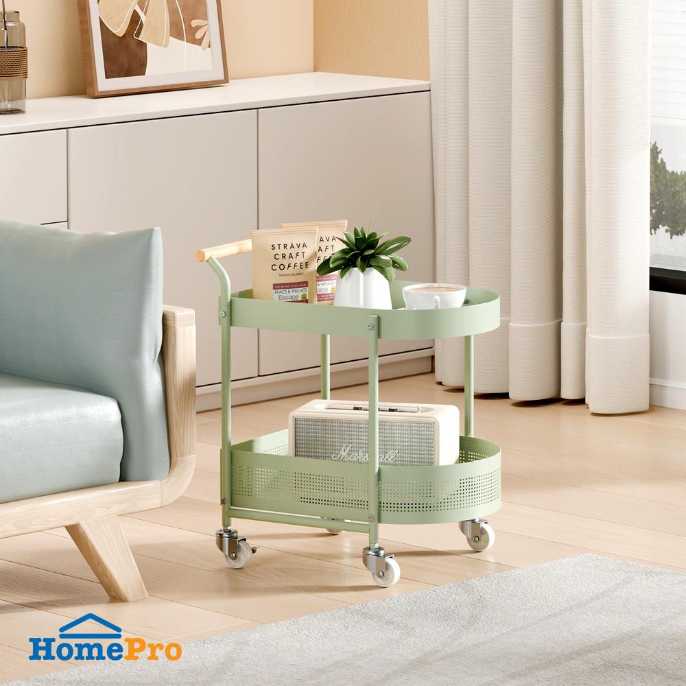 ชั้นวางของ 2 ชั้น มีล้อ STACKO DORU 48x35x55 ซม. สีเขียว