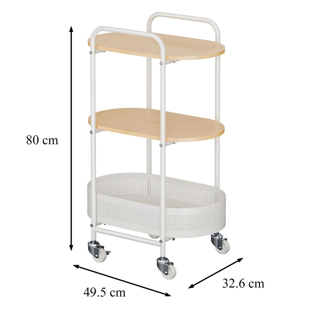 ชั้นวางของ 3 ชั้น พร้อม TOP ไม้ มีล้อ STACKO BOWA 49.5x32.6x80 ซม. สีขาว