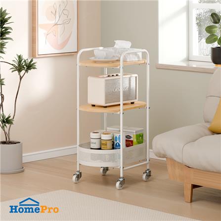 ชั้นวางของ 3 ชั้น พร้อม TOP ไม้ มีล้อ STACKO BOWA 49.5x32.6x80 ซม. สีขาว_5