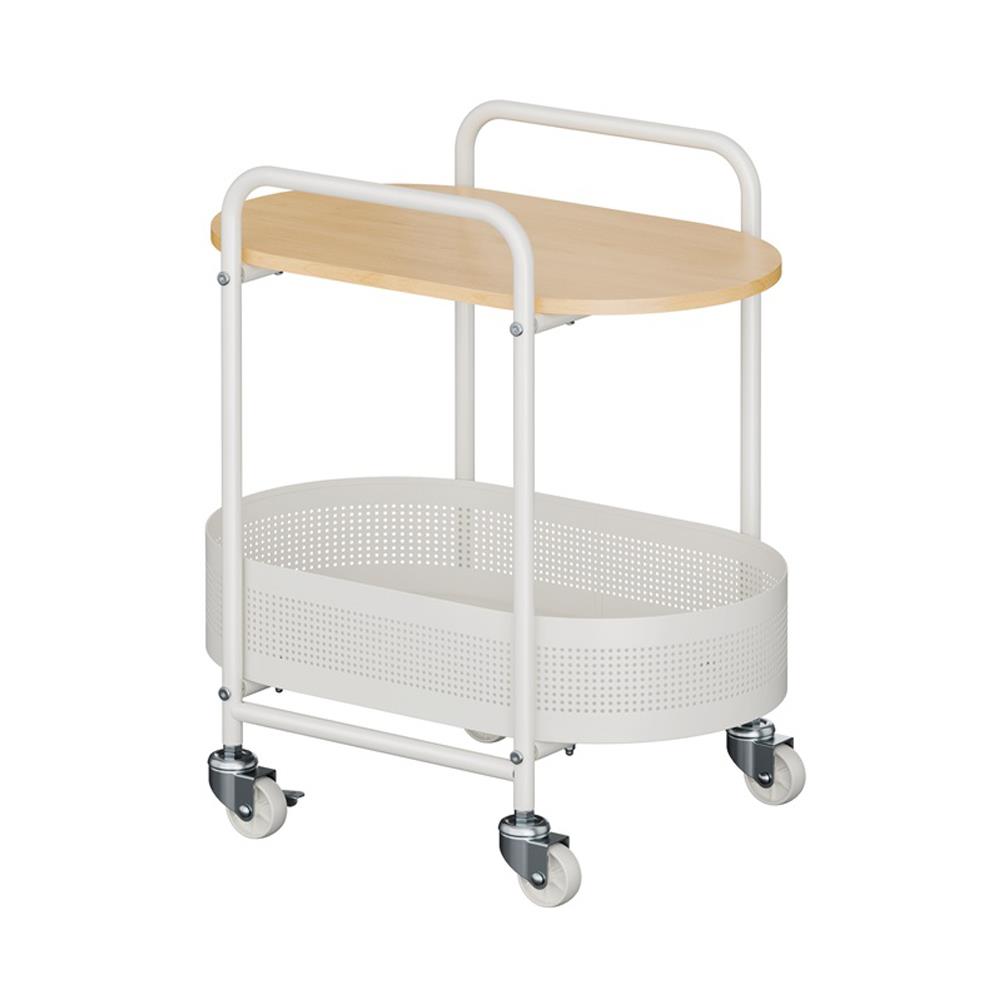 ชั้นวางของ 2 ชั้น พร้อม TOP ไม้ มีล้อ STACKO BOWA 49.5x32.6x54.5 ซม. สีขาว