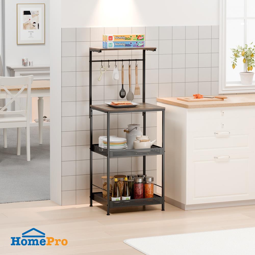 ชั้นวางของเหล็ก 3 ชั้น พร้อมชั้นแขวน และ TOP ไม้ มีล้อ STACKO RUSTIC 48x40.6x129.2 ซม. สีดำ