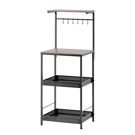 ชั้นวางของเหล็ก 3 ชั้น พร้อมชั้นแขวน และ TOP ไม้ มีล้อ STACKO RUSTIC 48x40.6x129.2 ซม. สีดำ_0