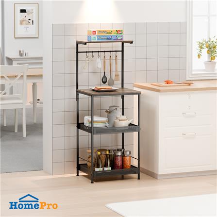 ชั้นวางของเหล็ก 3 ชั้น พร้อมชั้นแขวน และ TOP ไม้ มีล้อ STACKO RUSTIC 48x40.6x129.2 ซม. สีดำ_5