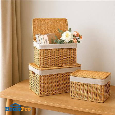 ตะกร้าผ้าเหลี่ยมเตี้ยมีฝา PLIM MODI SIZE M สีน้ำตาล_3