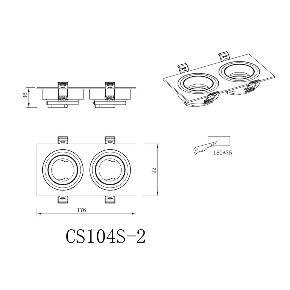 ดาวน์ไลท์ CARINI CS104S-2 7 นิ้ว สีขาว เหลี่ยม