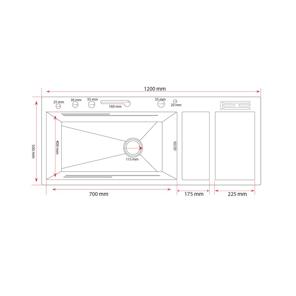 ซิงค์ฝัง 1 หลุม 1 ที่พัก S-FLO NL0056 12050NT สีดำ